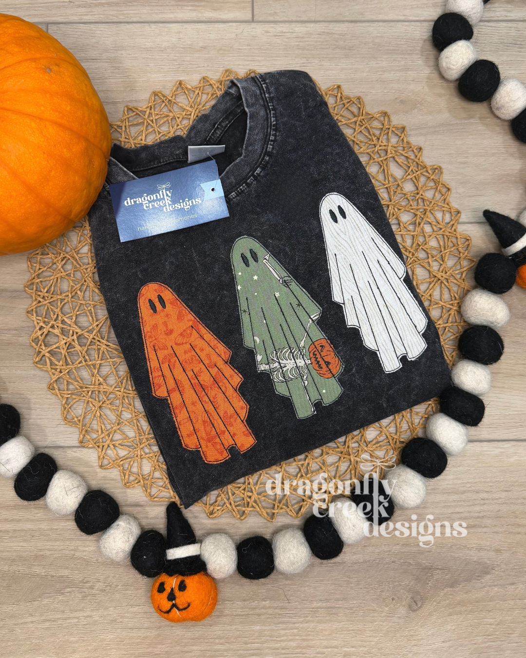 Retro Ghosts Halloween Acid Wash T-Shirt