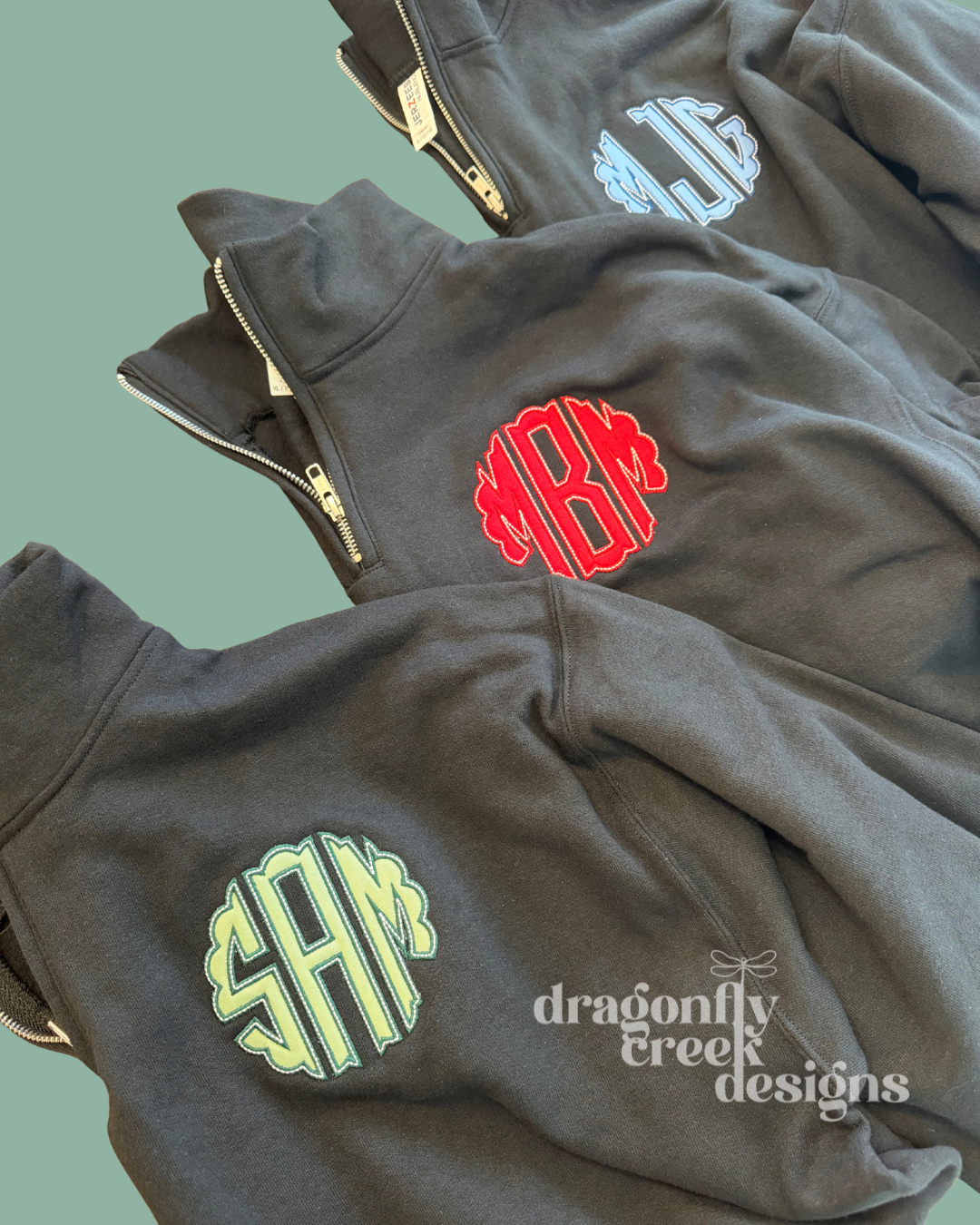 Scalloped Circle Monogram Quarter Zip