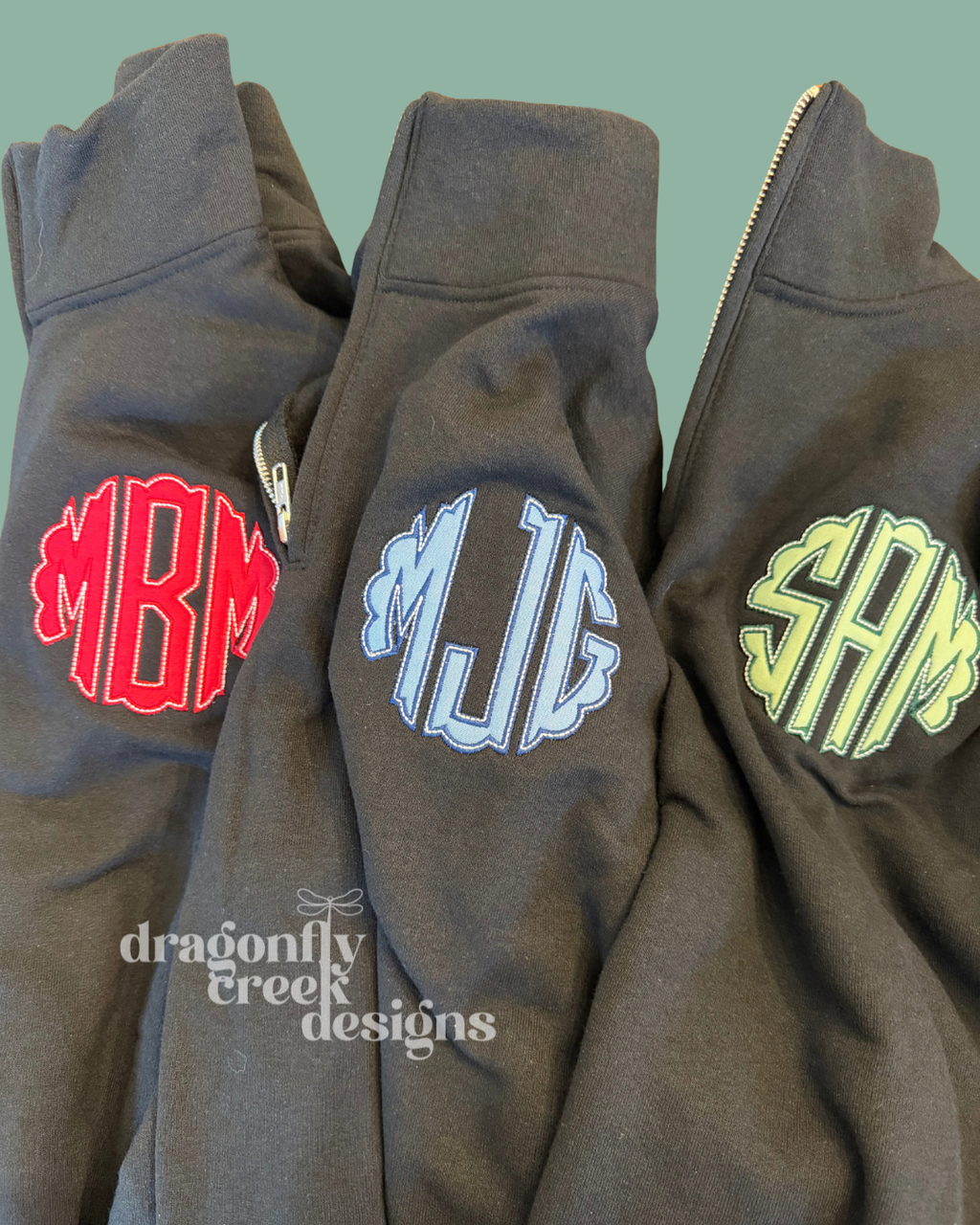 Scalloped Circle Monogram Quarter Zip