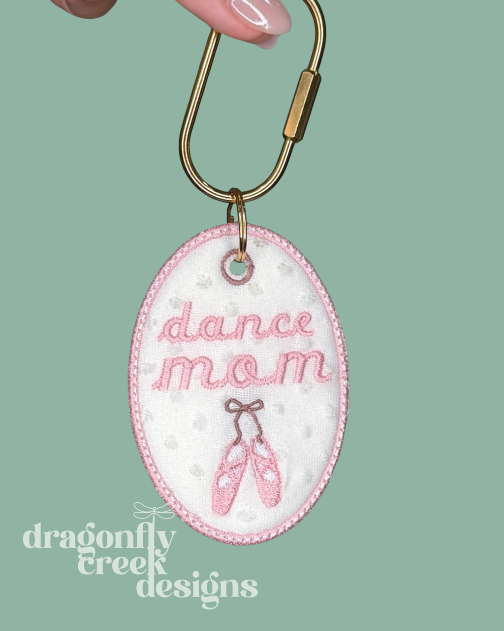 Dance Mom Embroidered Oval Keychain / Bag Tag