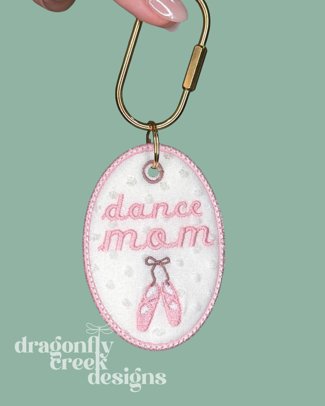 Dance Mom Embroidered Oval Keychain / Bag Tag