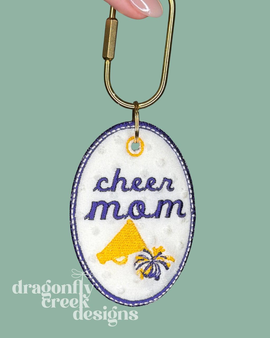 Cheer Mom Embroidered Oval Keychain / Bag Tag
