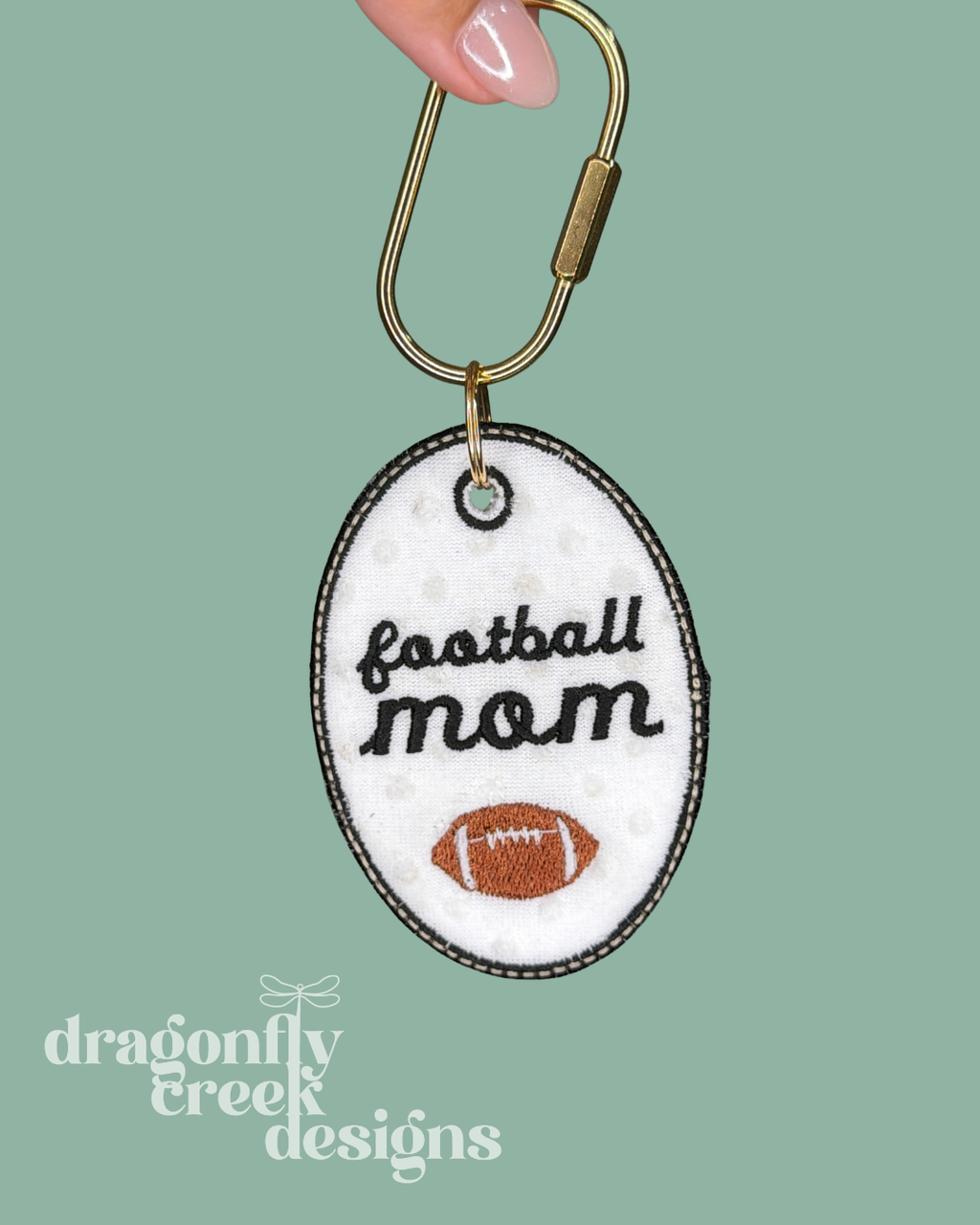 Football Mom Embroidered Oval Keychain / Bag Tag