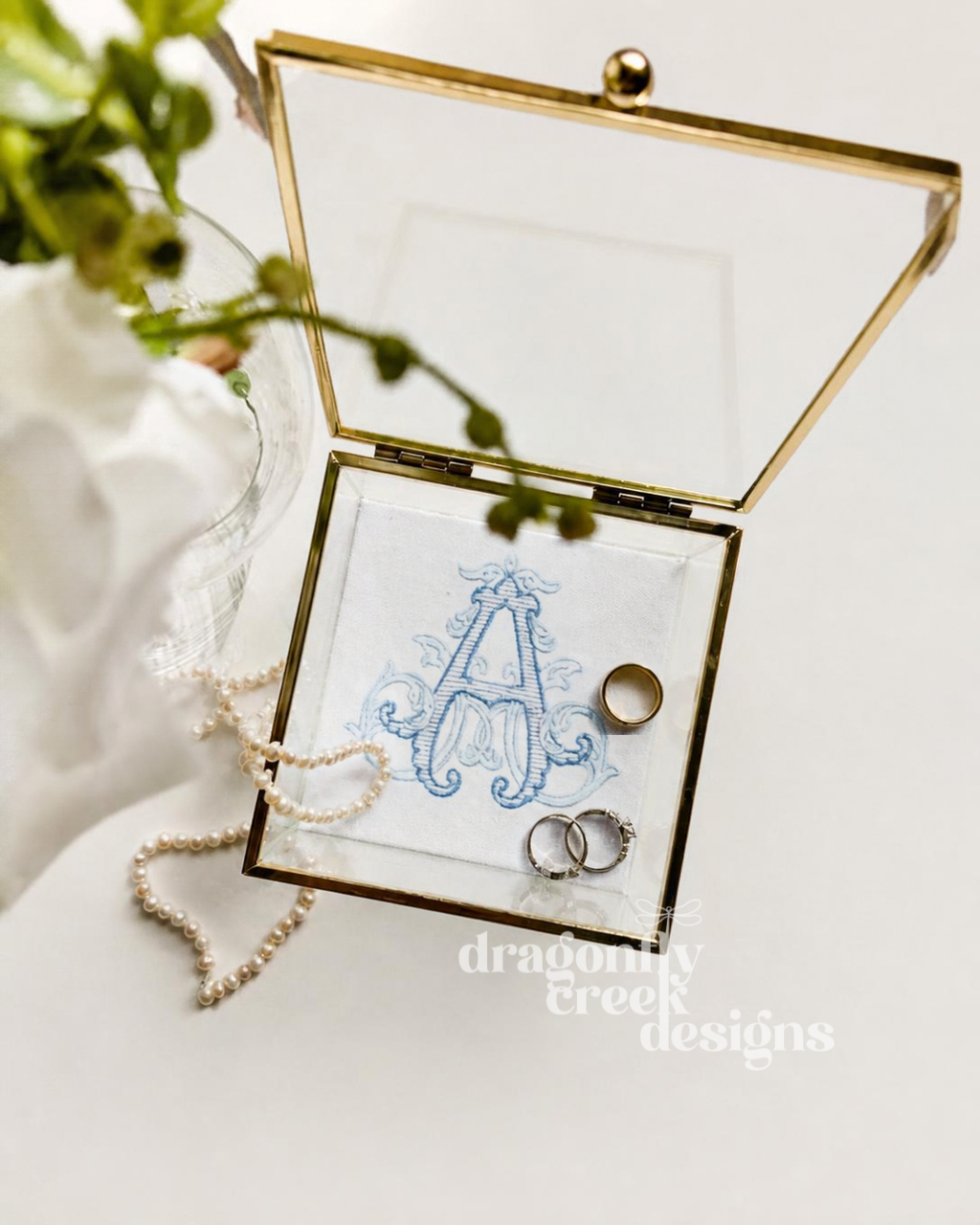 Embroidered Monogram Ring Box