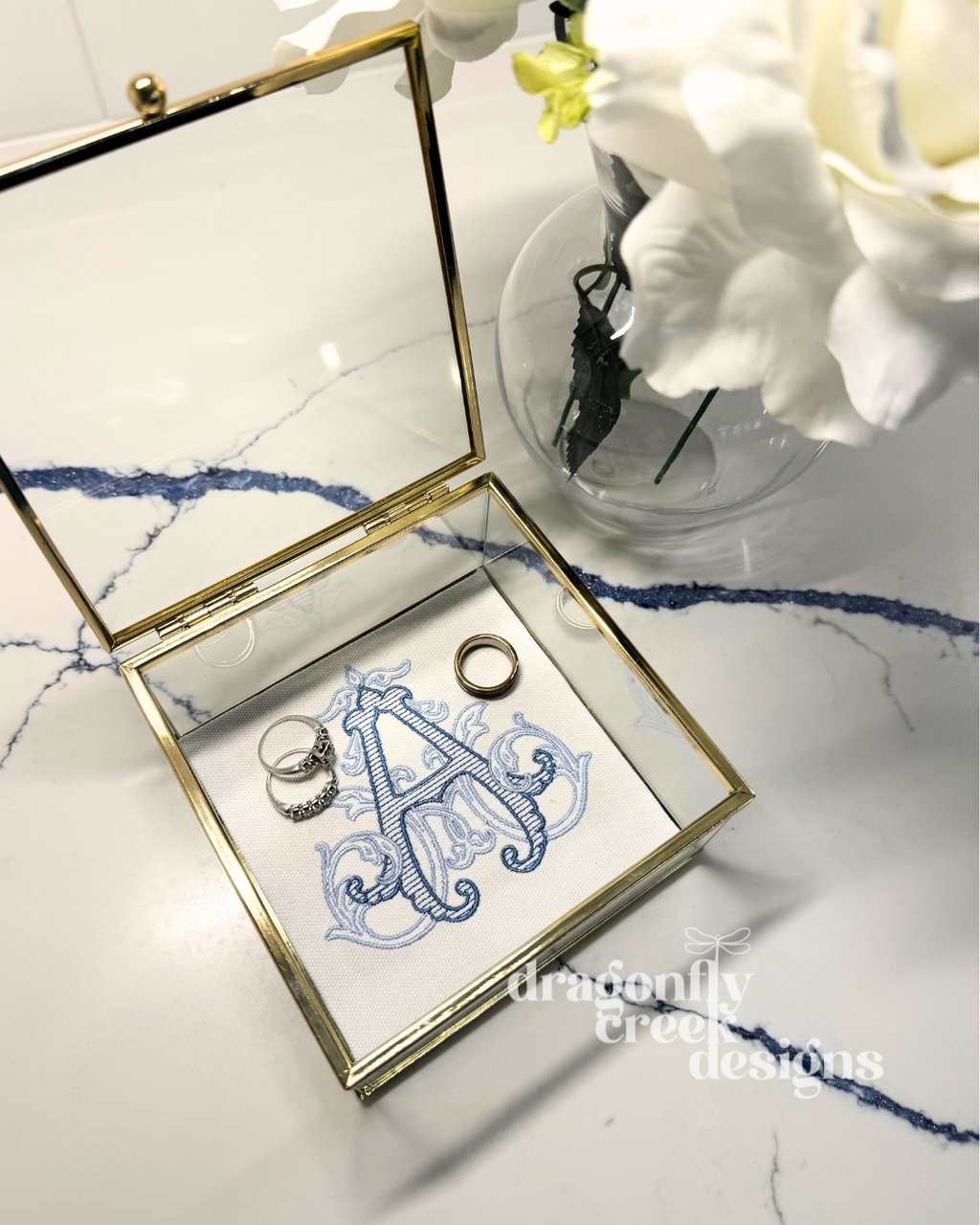 Embroidered Monogram Ring Box