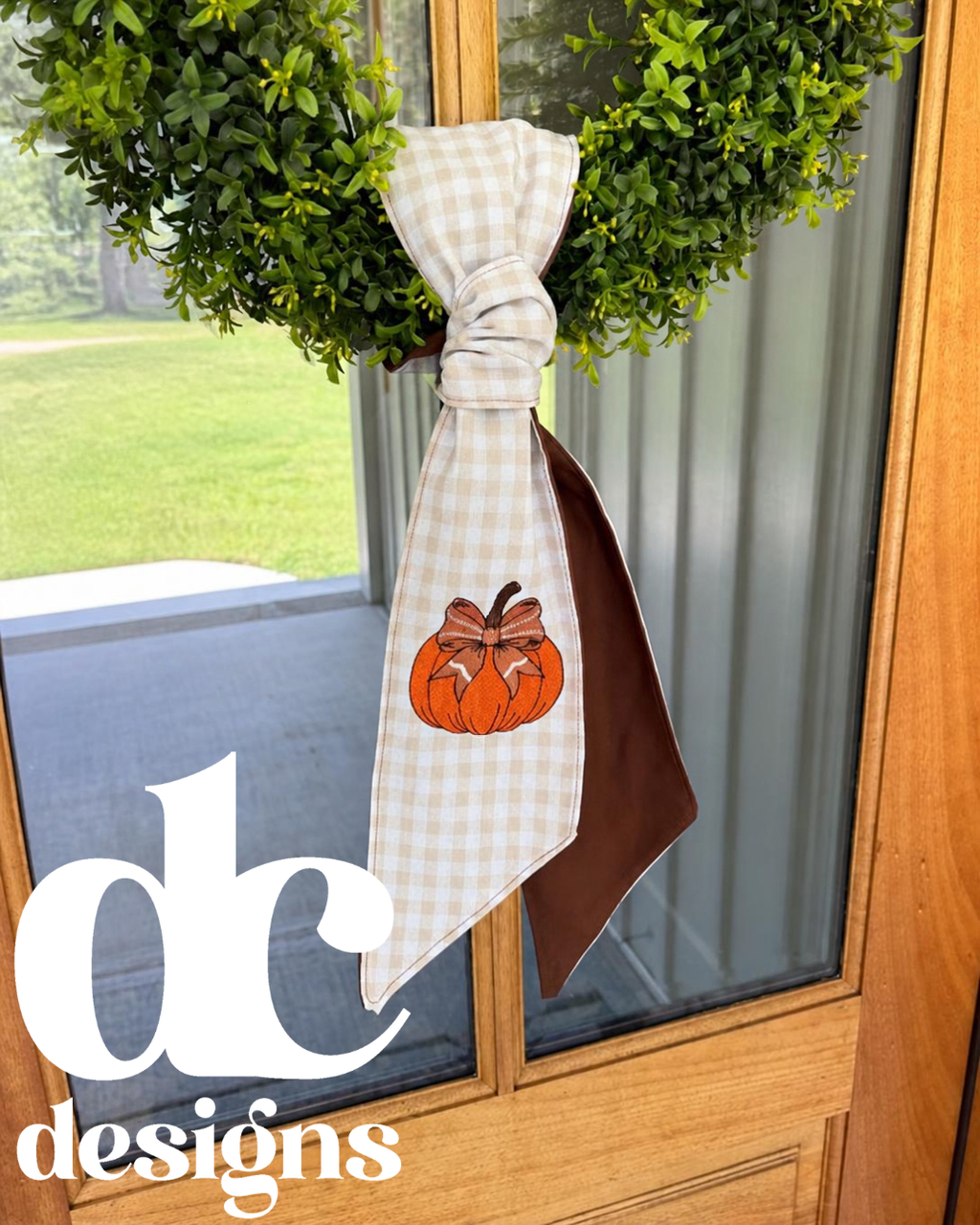 Football Bow Pumpkin Wreath Sash